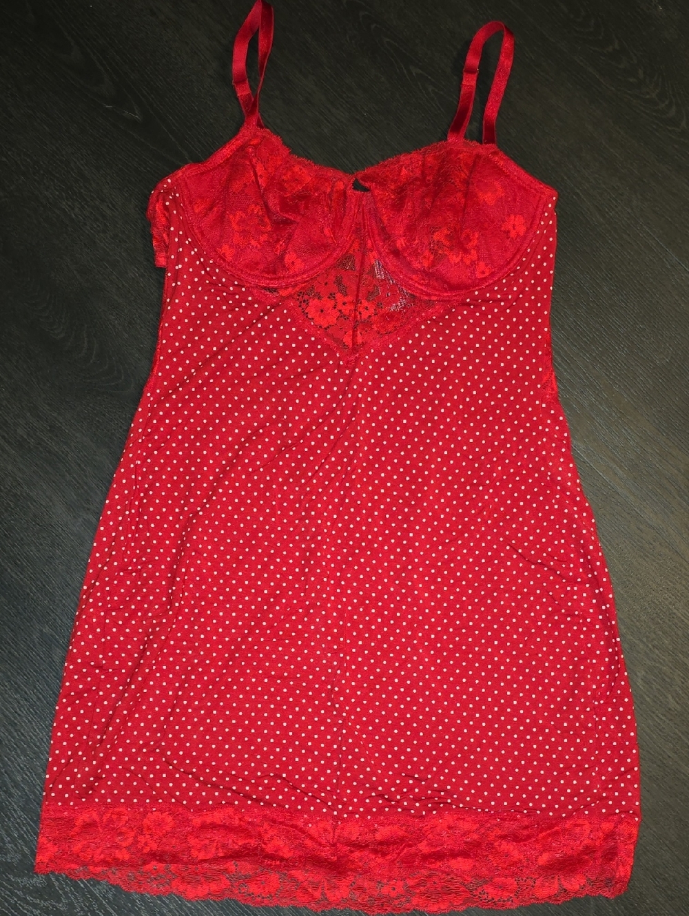 Victoria's Secret Red Polka Dot Lace-Trim Chemise